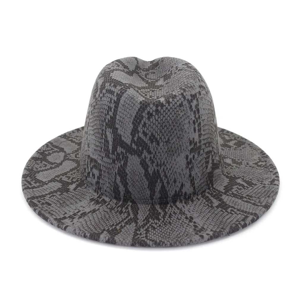 QIUBOSS Autumn Winter Snake Pattern Jazz Fedora Hats Wool Felt Cap Wide Brim Chapeu Panama Party Formal Hat for Men Women