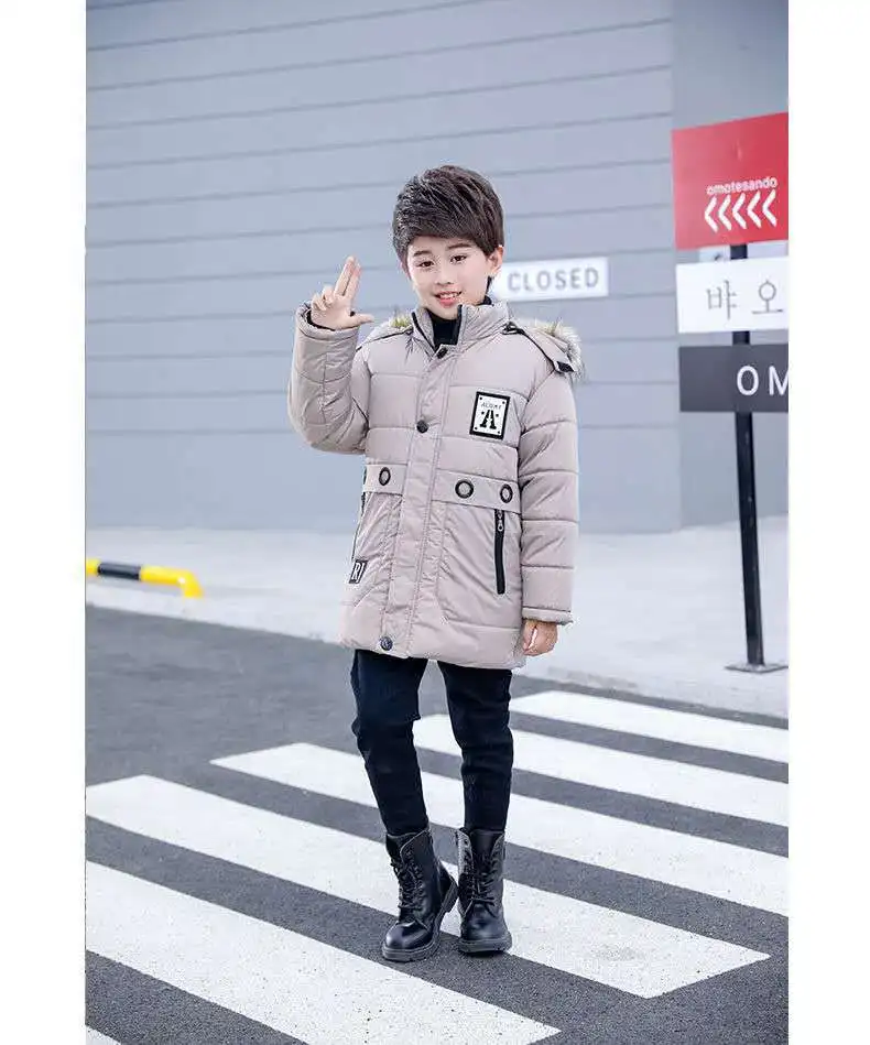Winter New Style Men's Children Mid-length Brushed And Thick Cotton Coat Korean-style Hooded Cotton-padded Coat