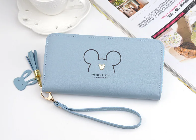 Disney Mickey mouse cute wallet lady long zipper tassel key coin purse student wallet Minnie card holder Clutch