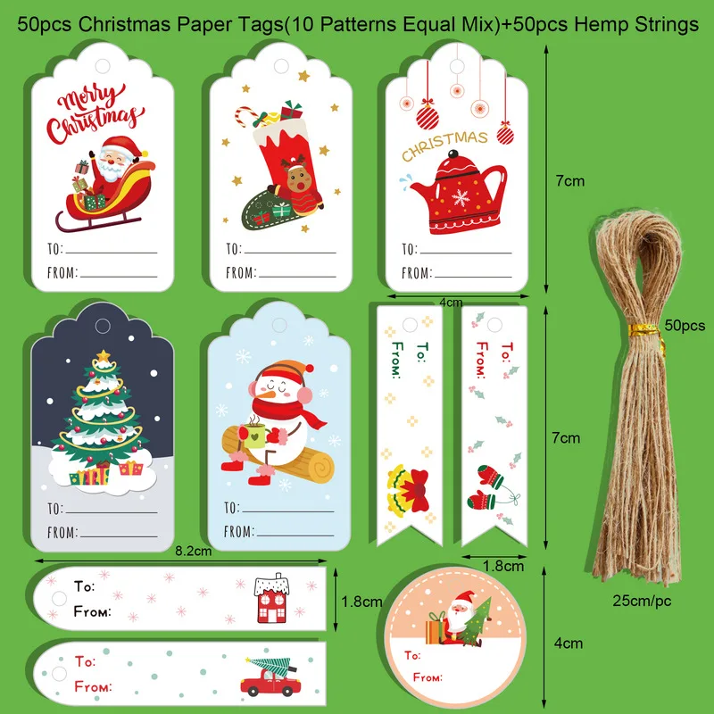 50Pcs Merry Christmas Gift Name Tags Christmas tree Hat Sticker