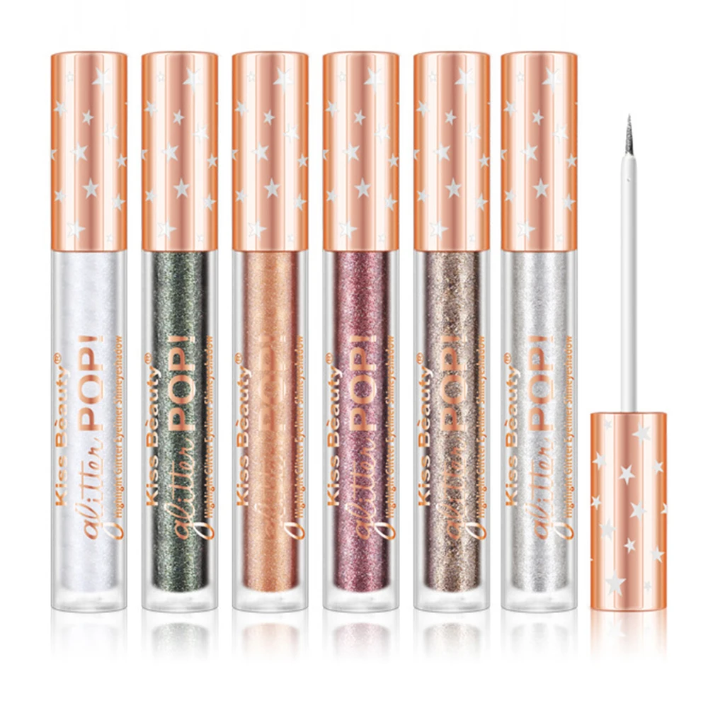 Kiss beauty 6 долговечные цвета Блестящий подводка для глаз Водонепроницаемая Косметика для макияжа лица блестящая жидкая подводка для глаз Цветная подводка для глаз TSLM1
