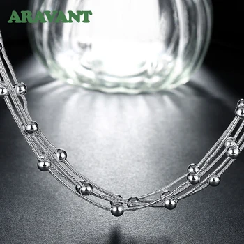 925 Silver Round Smooth Beads Necklace Silver Snake Chains Choker Women Layered Necklaces