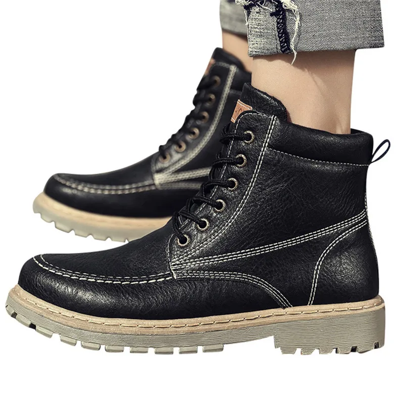 BK Hombre Mocasines/зимние рабочие ботинки мужская большое плюшевое теплая обувь мужские винтажные кожаные ботинки Нескользящая защитная обувь 6 - Цвет: BK