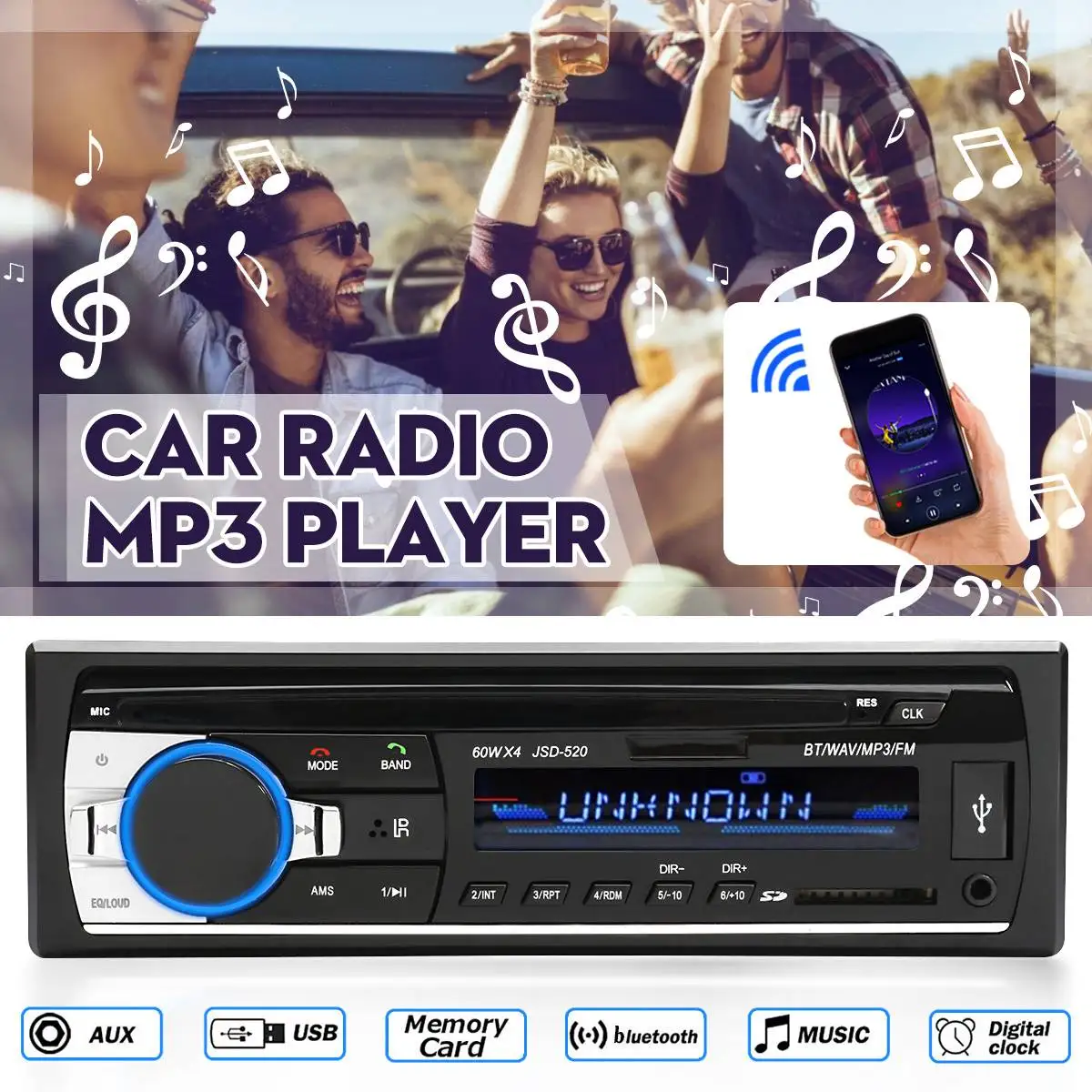 4 3-дюймовый автомобильный стереозвук bluetooth 12 В 24 вход Aux USB MP3 FM радио плеер Тип с