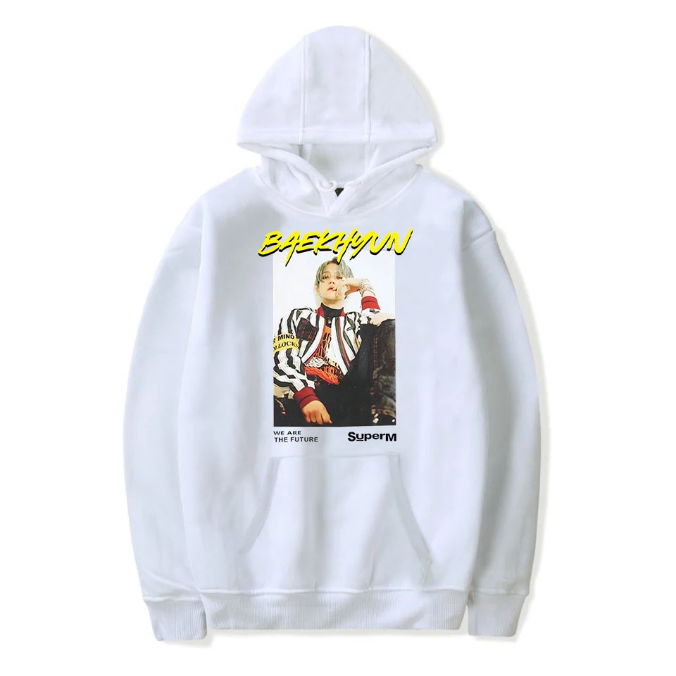 Новинка, супер BAEKHYUN Kpop, толстовки, толстовка, хип-хоп, для мужчин, женщин, с капюшоном, пуловер, спортивный костюм, с длинным рукавом, для мужчин, толстовка с капюшоном, топы - Цвет: white