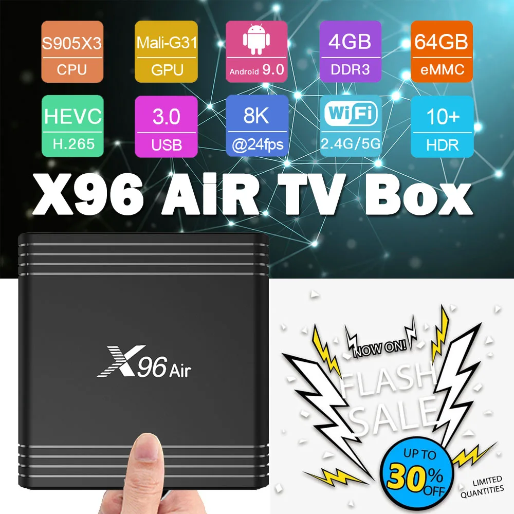 

X96 air 8K Smart Android 9.0 TV Box 4GB RAM 64GB ROM Amlogic S905x3 X96 air Set top Box 2G16G QuadCore 2.4G&5G Wifi smart tv