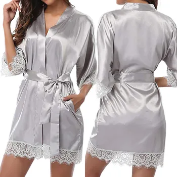 

Women Sexy Lace Lingerie Nightwear Underwear Sleepwear pajamas Dressing Belt Bath Robe Nightwear Female Bathrobes 2019 Black New