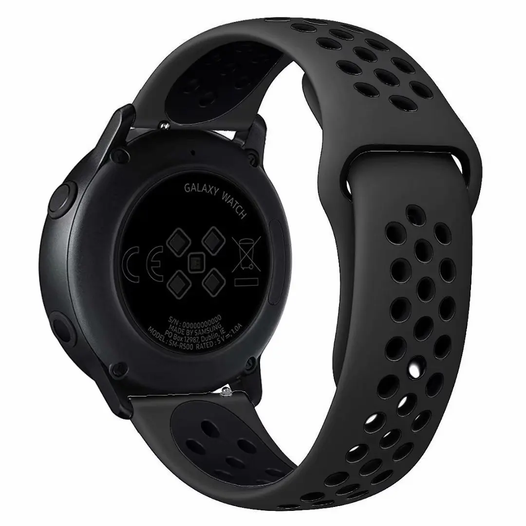 22 мм 20 мм спортивный ремешок для samsung gear Sport S2 S3 Galaxy Watch Active 42 мм 46 мм силиконовый ремешок для Huami Pebble Time huawei gt 2 - Цвет ремешка: black black