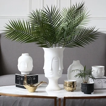 

Modern Living Room White Human Face Vase Flower Creative Fashion Resin Vasen Ornaments Decoracion Salon Home Accessories EC50HP