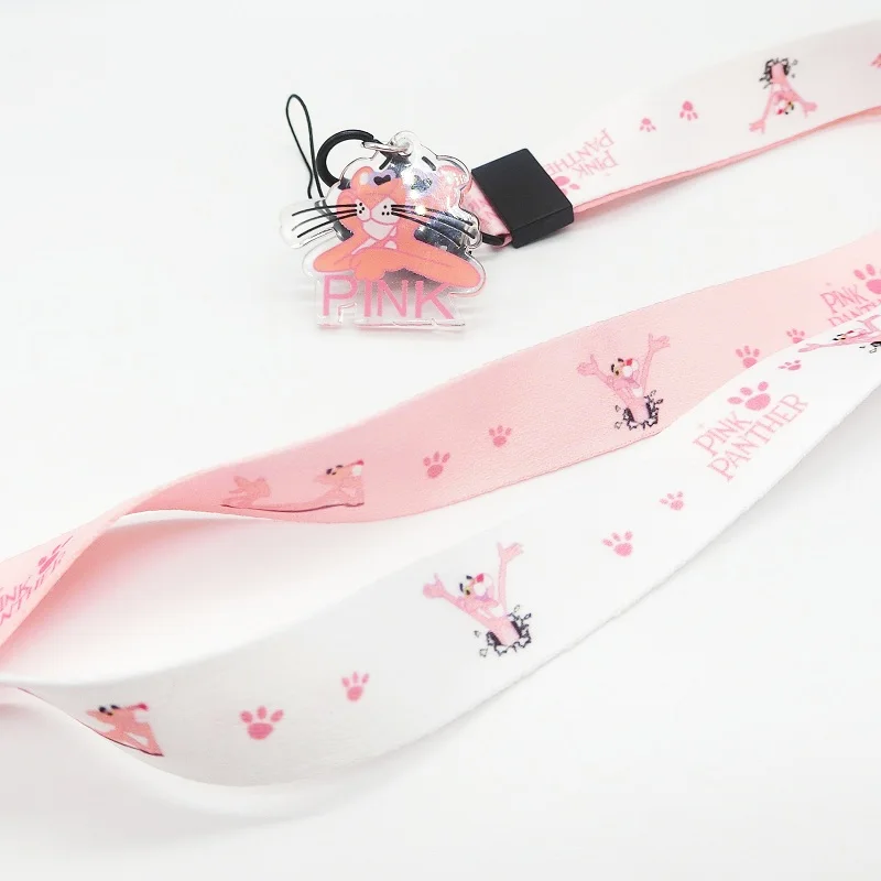 Pink Panther Phone Charm Cute Lanyard for keys Card Neck Holder Hang Rope Neck Strap Mobile Straps Keychain Lanyards Handykette