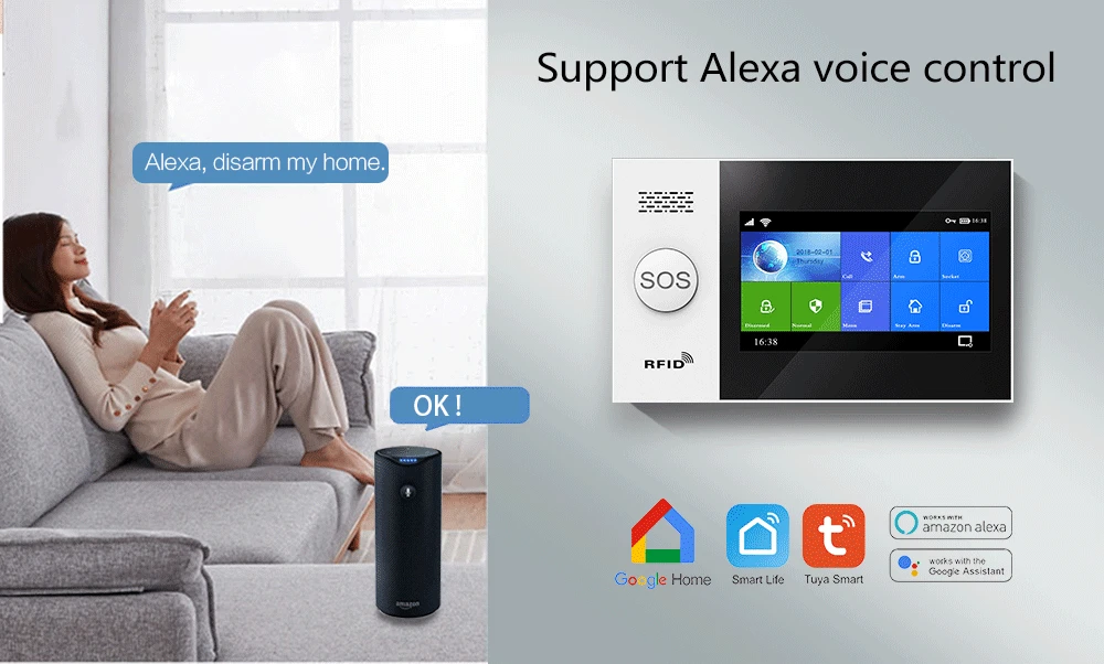 HIVA Alarm Systems Security Home Wifi Gsm with Pir Motion Sensor Tuya Smart Life Alarm work with Alexa elderly emergency button