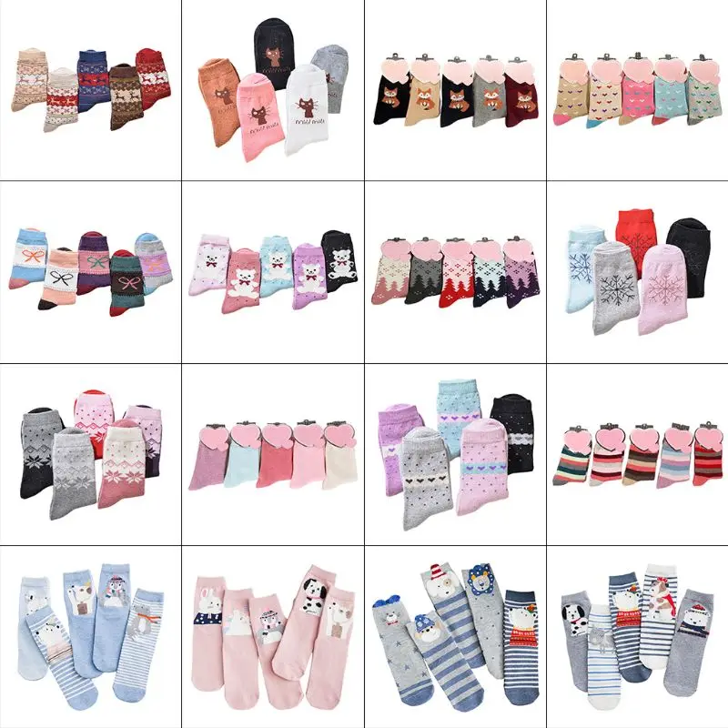 5 пар, женские зимние толстые носки ярких цветов из искусственной шерсти, теплые вязаные носки