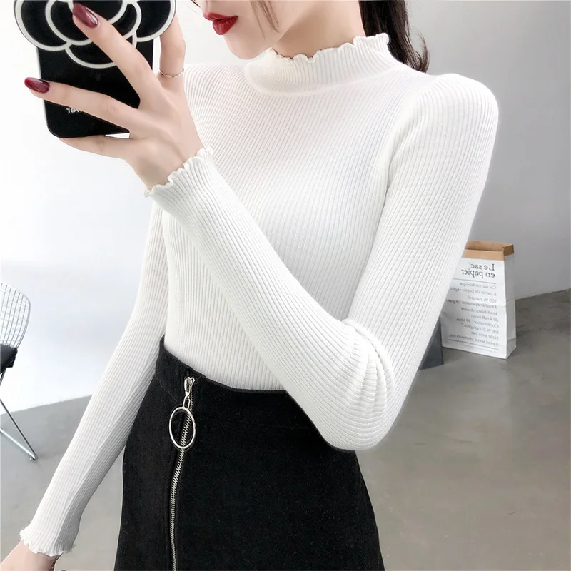 

Knitted sweaters sueter mujer invierno 2019 New half-height Neck Sweater long sleeves knitted primer winter pullover women 36F