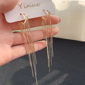 

LISM 925 Sterling Silver Long Chain Earring For Women Gold Silver Drop Earrings Fashion Jewelry korean oorbellen