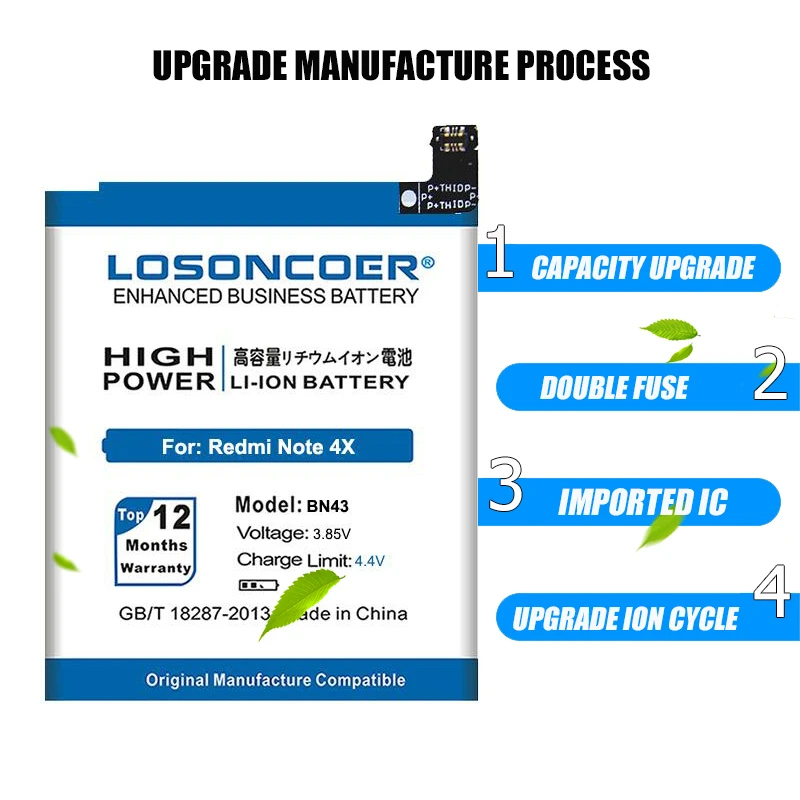 LOSONCOER 5600mAh BN43 батарея для Xiaomi Redmi Note 4X 4X5 5 дюймов в наличии|battery for xiaomi|battery forbattery redmi |