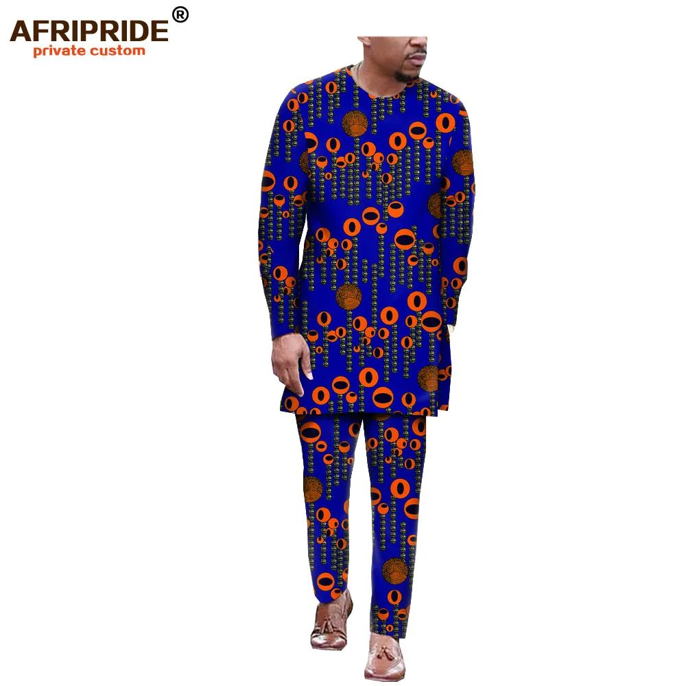 Africa ankara, весенне-осенние штаны, комплект для мужчин, AFRIPRIDE, длинный рукав, тянется по бокам, Раздельный топ+ штаны, Мужской Хлопковый комплект A1916008