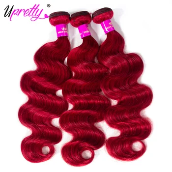 

Upretty Hair Colored Brazilian Hair Weave Bundles Burgundy Remy Body Wave Bundles 1/3/4 Pieces Red Human Hair Extensions