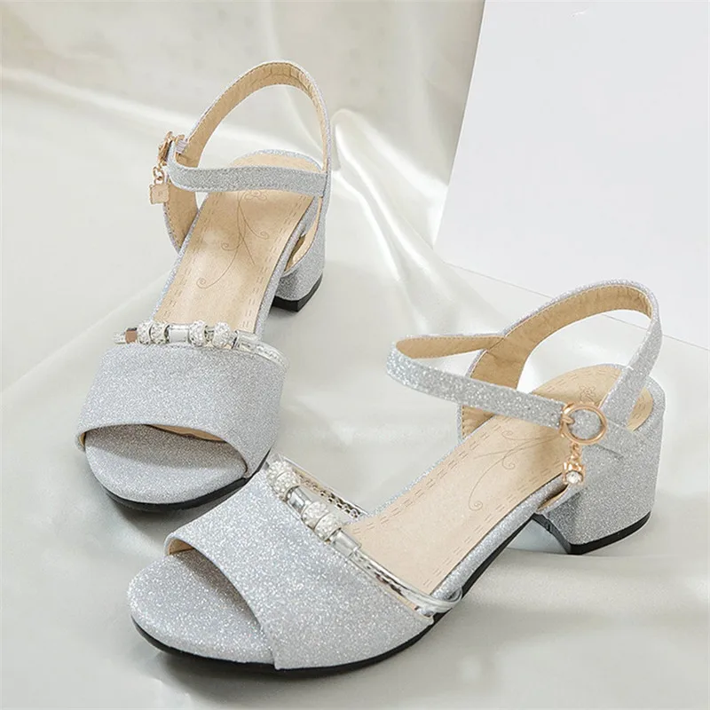 silver chunky heels closed toe