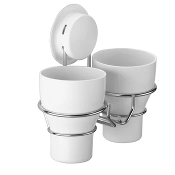 

Toothbrush Holder Set Sucker Quick Dry Wall Mount Space Saving Rustproof Stainless Steel Storage Double Cups Bathroom Decorative