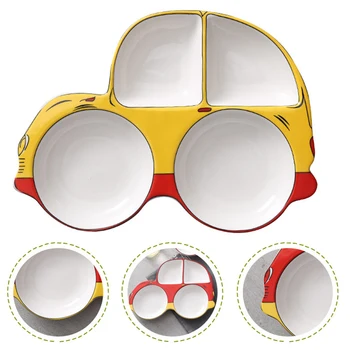 

Ceramic Kids Food dishes Cartoon Car Breakfast Plates Portable Fruit Disk Home Tableware Baby Feeding Bowl