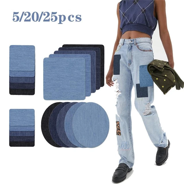 25/20/5PCS DIY Iron On Denim Patches For Clothing Jeans Self Adhesive  Repair Fabric DIY