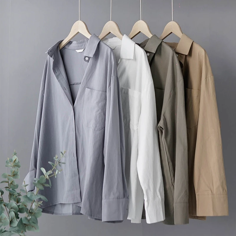 Goedkoop 2020 Lente Blouse Vrouwen 100% Katoen Lange Mouw Japanse Beknopte Stijl Revers Zachte Dames Casual Tops 8887