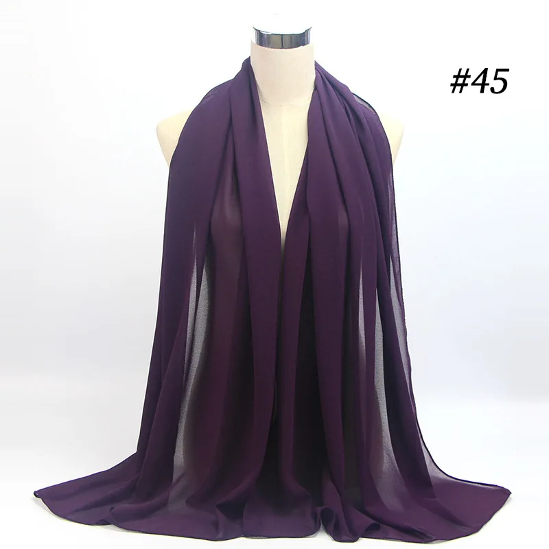 Модный шифоновый шарф, Женский хиджаб, сплошной цвет, повязка на голову, мусульманский хиджаб, хиджаб, платок, 49 цветов - Цвет: 45 dark purple
