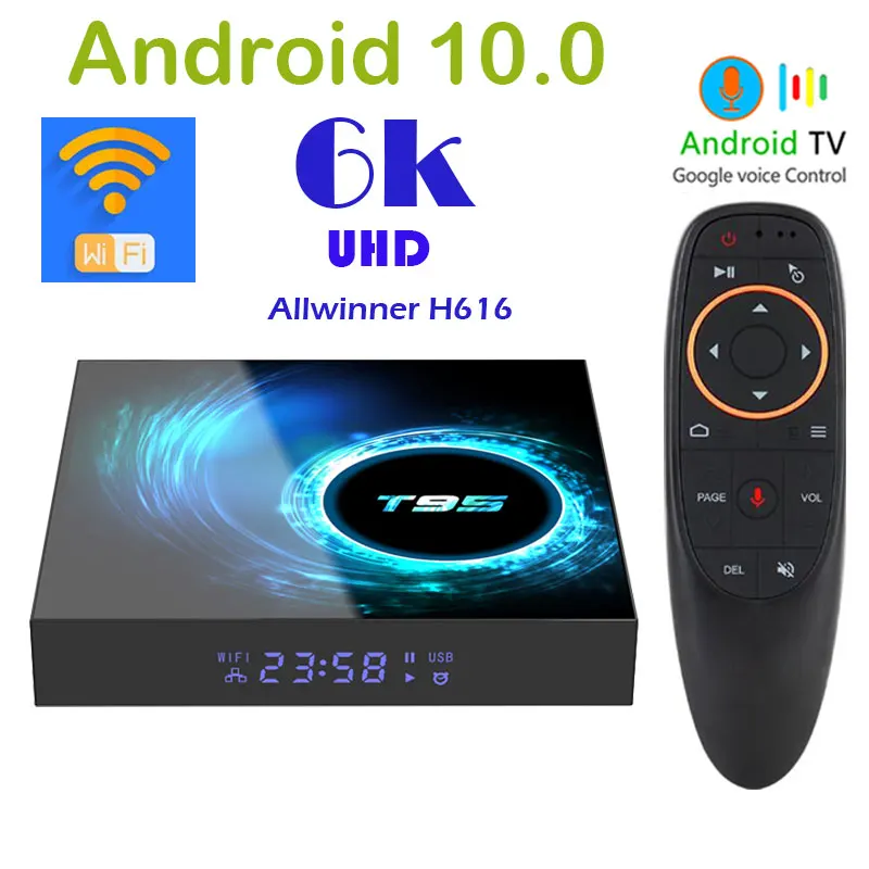 T95 Android10.0 Smart tv box Allwinner H616 2.4G / 5G WIFI 6K Media Player Android TV Box Приставка с Google Voice Assistant |
