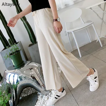 

Pants Women Trendy Elegant All-match High-quality Korean Style Leisure Daily Womens Female Lovely Simple Solid Elastic Waist