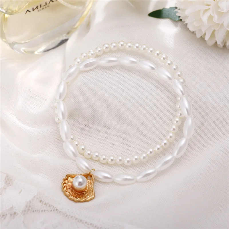 1 Set ( 2 PCs/Set) Elegant Anklet Gold Color White Scallop Imitation Pearl On Foot Ankle Bracelet Women Jewelry 22cm - 20cm long - Image 4