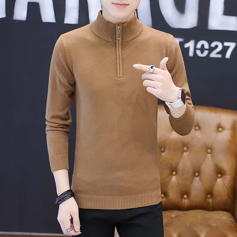 Light Brown Мужские свитера с длинным рукавом, зимние, бежевые, серые, черные, темно-синие, бордовые, пуловеры, водолазка, повседневная, новая мода, мужской свитер - Цвет: Light Brown