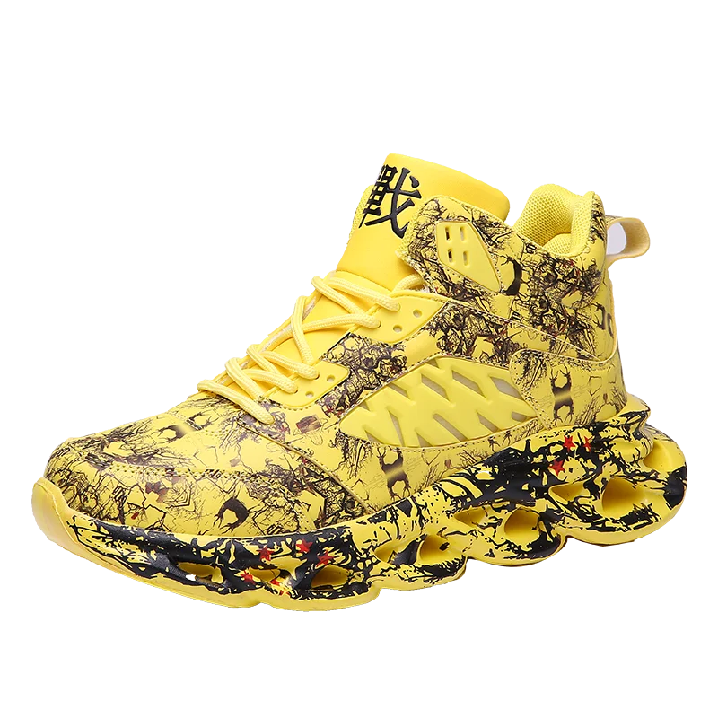 New Graffiti Basket Shoes Fashion Men's Hip Hop Street Dance Shoes Professional Men Running Shoes Mesh High Quality Sneaker - Цвет: Yellow