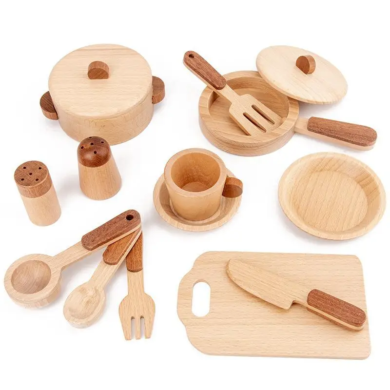 Children's Natural Wood Color Preschool Toys Fruits And Vegetables Simulation Play House Kitchenware Cognitive Wooden Toys Gifts