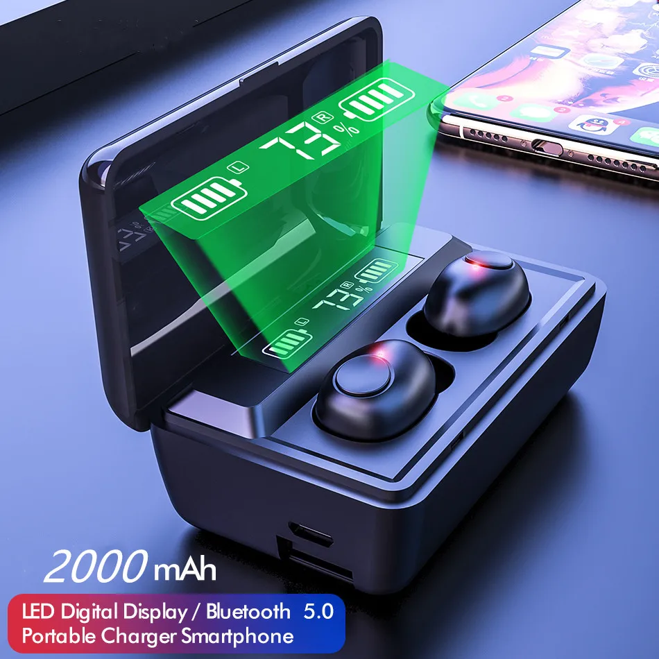Online Auriculares Bluetooth Redgiko TWS 5,0 impermeables HD estéreo Mini auriculares inalámbricos con cancelación de ruido auriculares para juegos pantalla LED de energía