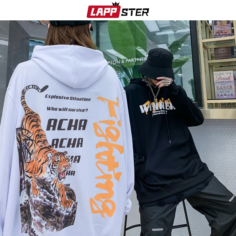 LAPPSTER мужские толстовки в стиле хип-хоп с тигром в японском стиле, уличная Толстовка, мужские толстовки в стиле Харадзюку, худи с капюшоном, толстовка с капюшоном в Корейском стиле