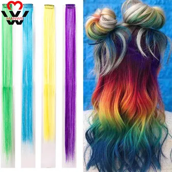 

MANWEI Long Straight Ombre Synthetic Hair Extensions Wavy Pure Clip In One Piece Strips 22" Hairpiece For Women