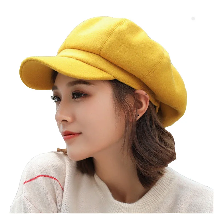 

Autumn Winter Hats for Women Solid Plain Octagonal Newsboy Cap Ladies Casual Wool Hat Winter Beret Painter Caps Hat for Woman
