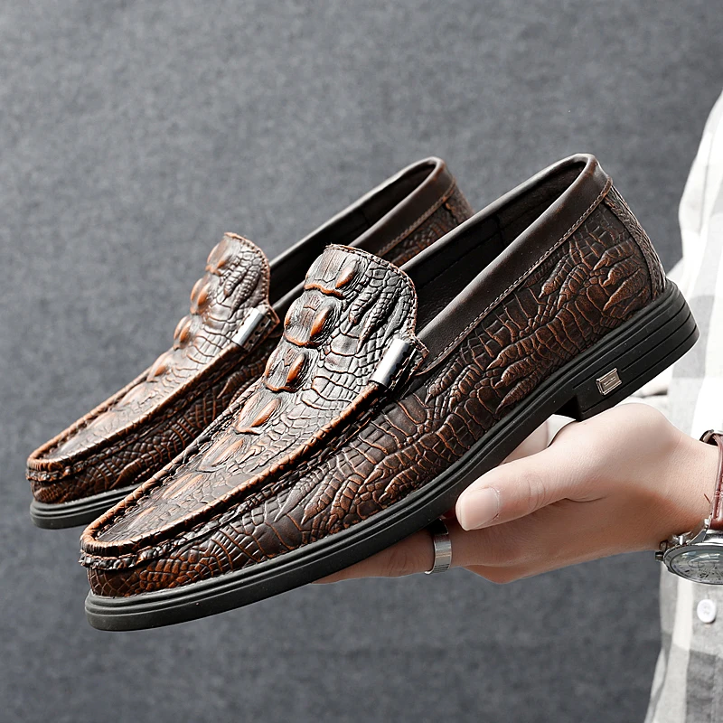 crocodile skin loafer shoes men genuine leather slip-on moccasins handmade man casual shoes drive walk luxury leisure Zapatos - Image 2