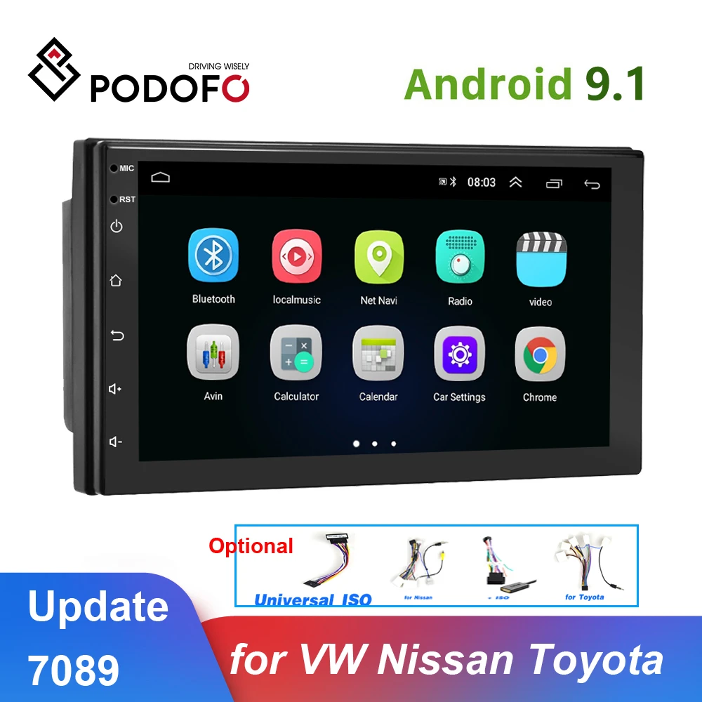  Podofo Universal Android 9.1 2din Auto Radio GPS Multimedia MP5 Player Auto Auto Stereo Radio 2 din