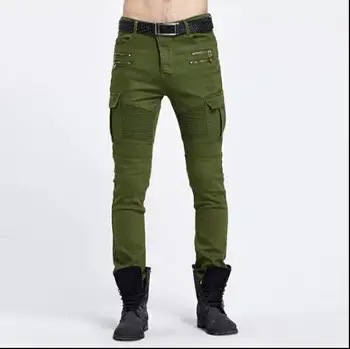 

New fashion men motorcycle jeans men's overalls versatile personality Slim men's casual trousers