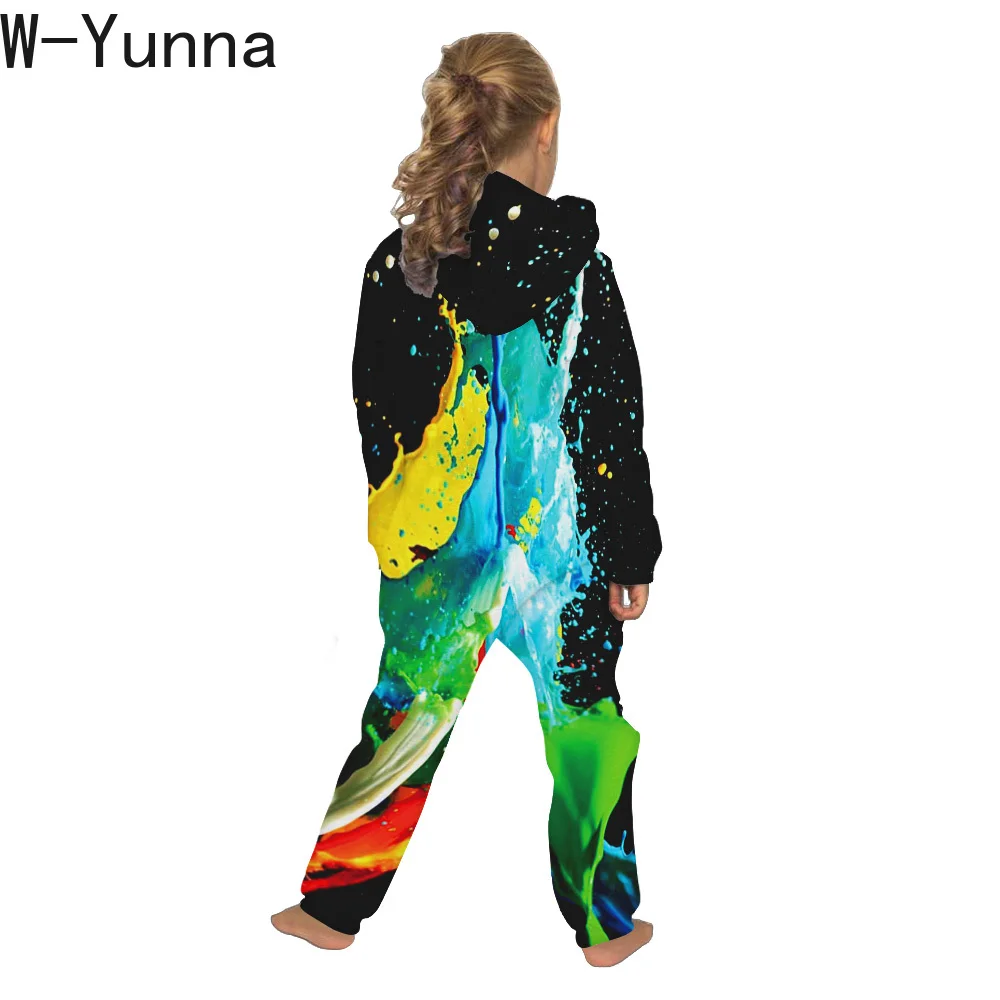 W-Yunna; Новинка года; модные детские зимние Свободные Комбинезоны на молнии с капюшоном с принтом галактики; плотные комбинезоны для мальчиков и девочек