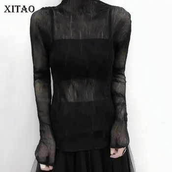

XITAO Thin Perspective T Shirt Fashion New Women Pullover Goddess Fan Black Knitted 2020 Summer Goddess Fan Loose Tee GCC3758
