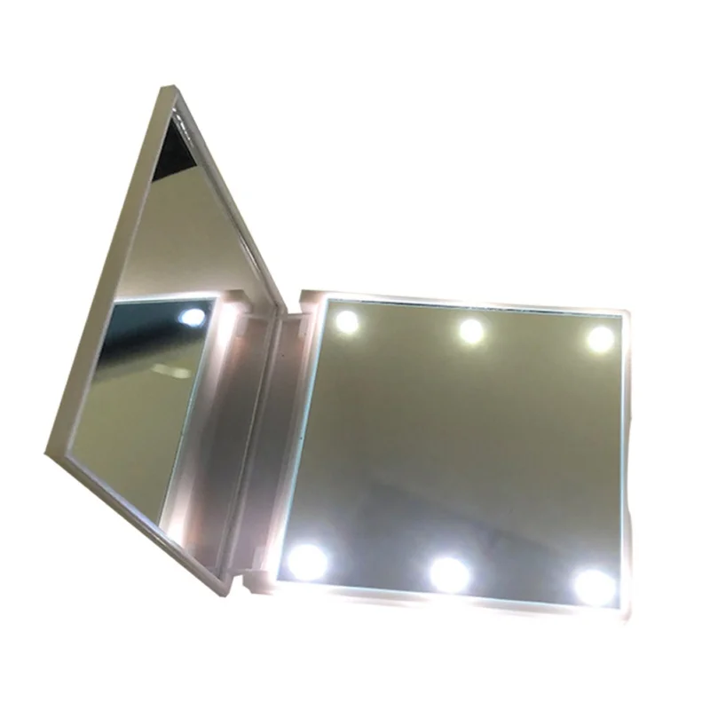 Makeup Mirror With 6 Small LED Lights Square Mirrors Switch Battery Touched Dimmer Operated Stand Cosmetic Mirror