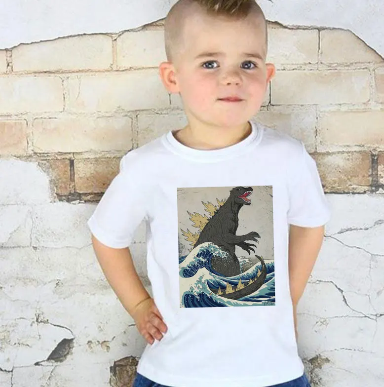 New Summer Waves Boys T Shirts Monster Shark Sea Shirt Children Casual White Top Print Design Harajuku Fashion Girls | Мать и ребенок