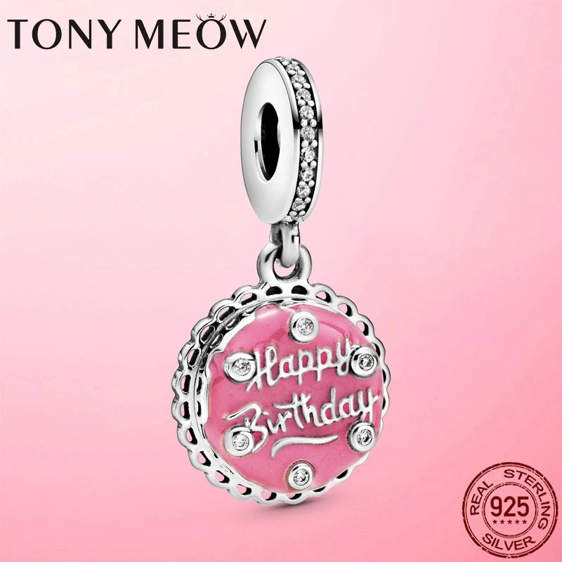 

Birthday Gift Dangle Charm 925 Sterling Silver Pink Happy Birthday Cake Charm Pendant Fit Original Pandora Bracelet Jewelry