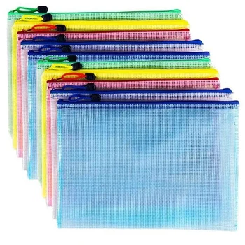 

A+10Pcs Zipper File Bags PVC Document Bag Zipper Folders Document Pouch Receipts Organizer(A4 Mixed Colors)