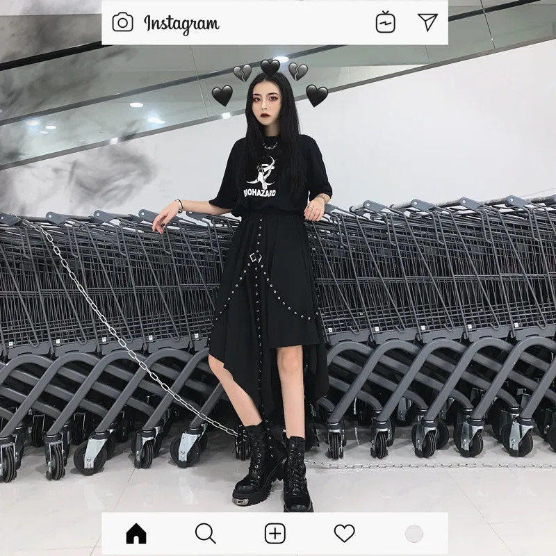 Сексуальная эластичная высокая Талия Панк Пряжка пояс лента Harajuku черная Асимметричная юбка в готическом стиле женская хип хоп Корейская миди длинная уличная