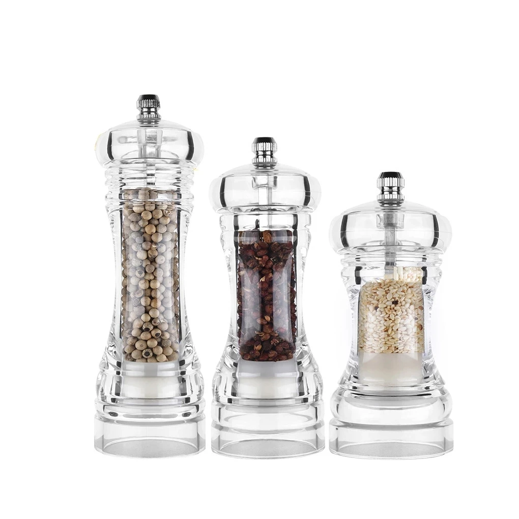 

Grinding Bottles Tools Spice Container Seasoning Manual Acrylic Pepper Grinder Acacia Salt And Pepper Grinder Set