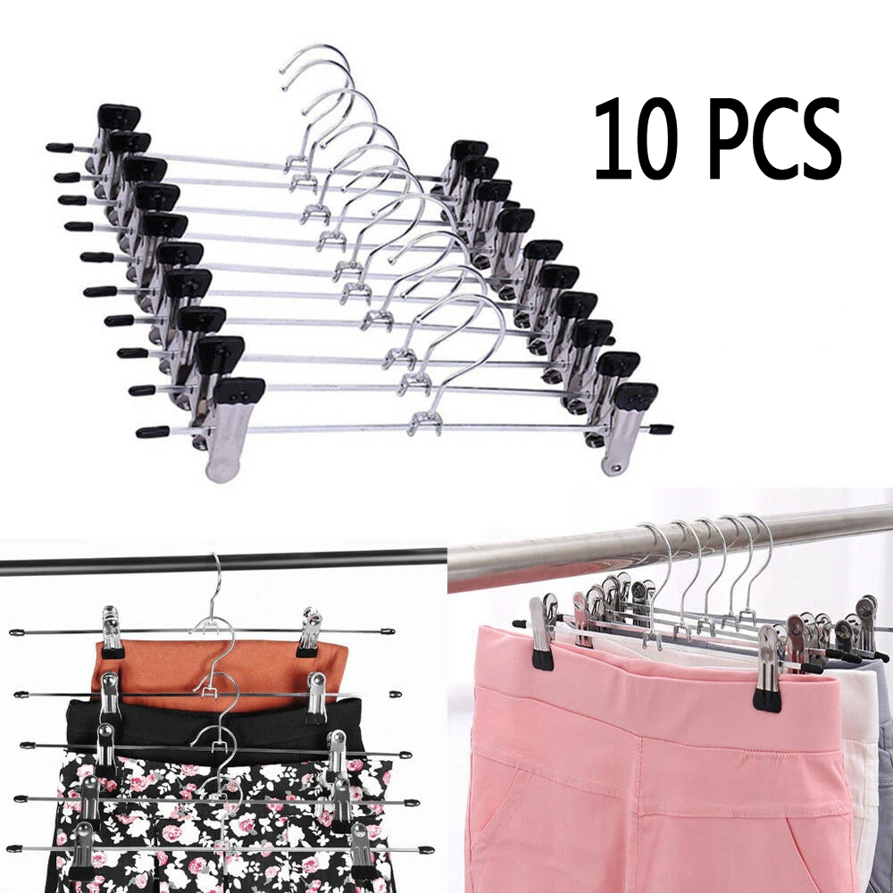 10pc Stainless Steel Pants Racks Hanger Clothing Wardrobe Hangers Clip