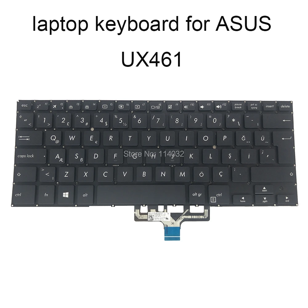 Teclado Turco para Notebook Luz de Fundo para Asus Zenbook Ux461 Ux461fa Ux461u Ux461un Ux461ua Preto tr Substituição tr
